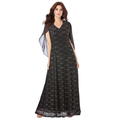 Plus Size Women's Lace Cape Gown by Roaman's in Black (Size 34 W)