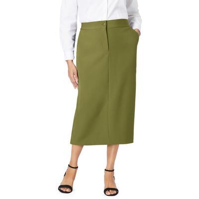 Plus Size Women's Tummy Control Bi-Stretch Midi Skirt by Jessica London in Moss Green (Size 14 W)