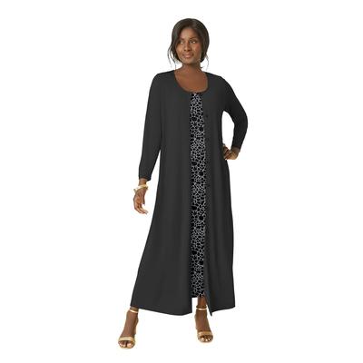 Plus Size Women's 2-Piece Stretch Knit Duster Set by The London Collection in Black Giraffe Print (Size 30/32)
