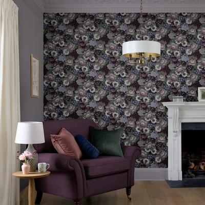 Vliestapete LAURA ASHLEY "Honnington Peonies", lila, B:0,52m H:10m L:10m, Vlies, Tapeten, 10mx52cm (ca. 5m2) Image