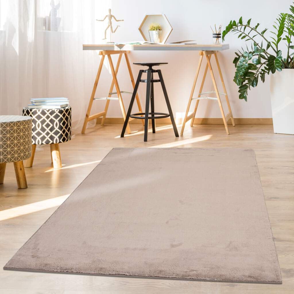 Hochflor-Teppich CARPET CITY "TOPIA 400", grau (taupe), B:200cm H:21mm L:290cm, Polyester, Teppiche, Kunstfell-Teppich mit Kaninchenfell-Optik, Haptik, Schlafzimmer Image