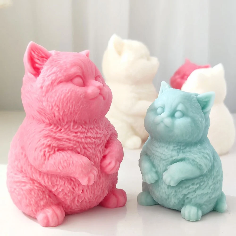 3D Fat Cat Kerze Silikonform handgemachte süße Größe sitzende Katze Aromatherapie Kerze DIY Spielzeug Kuchenform Gips Harz Ornament Geschenk Image