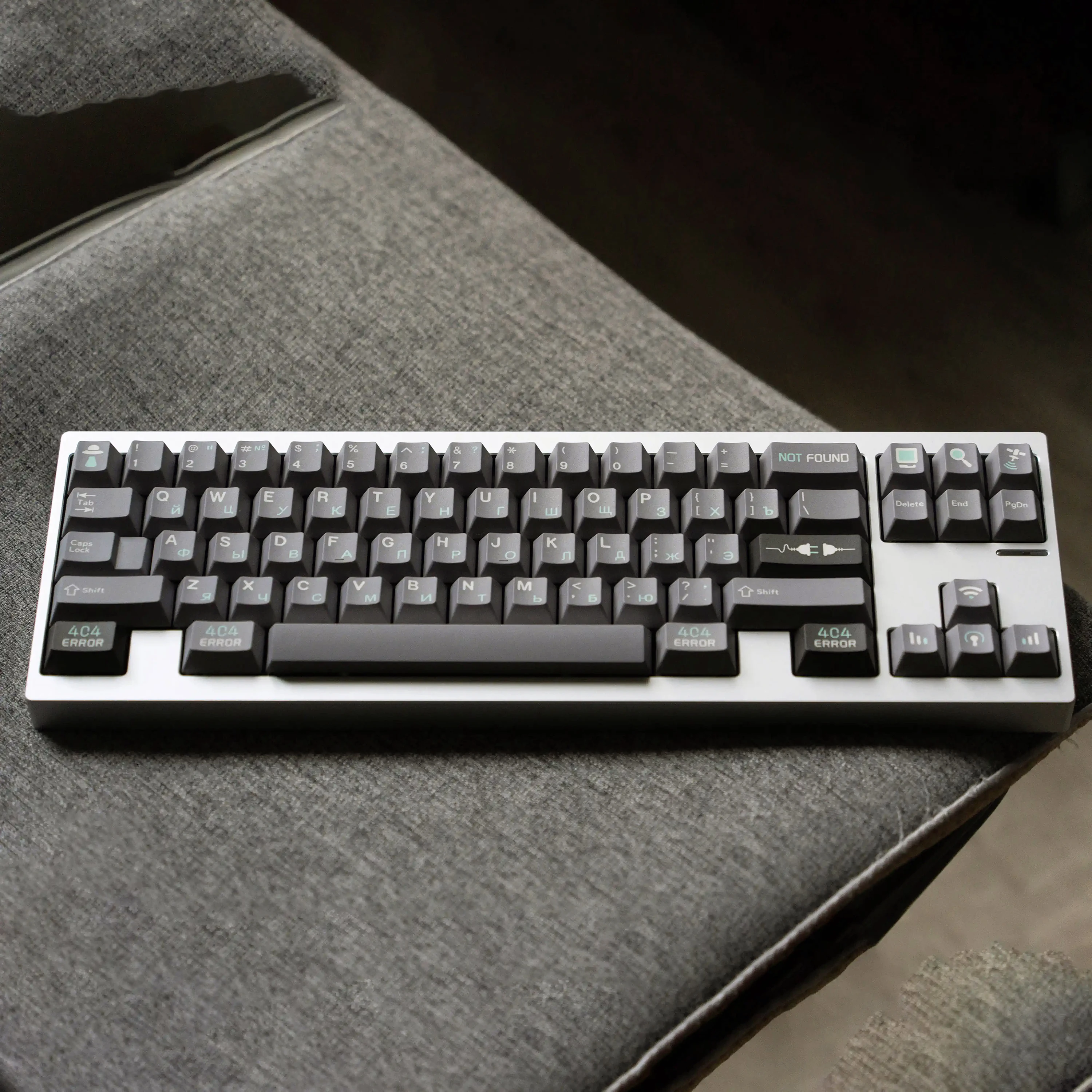 Fullset Error 404-Thema-Tastenkappen, Farbsublimation, Kirschprofil, PBT, mechanische Tastatur, Tastenkappen, Grau, DIY Image