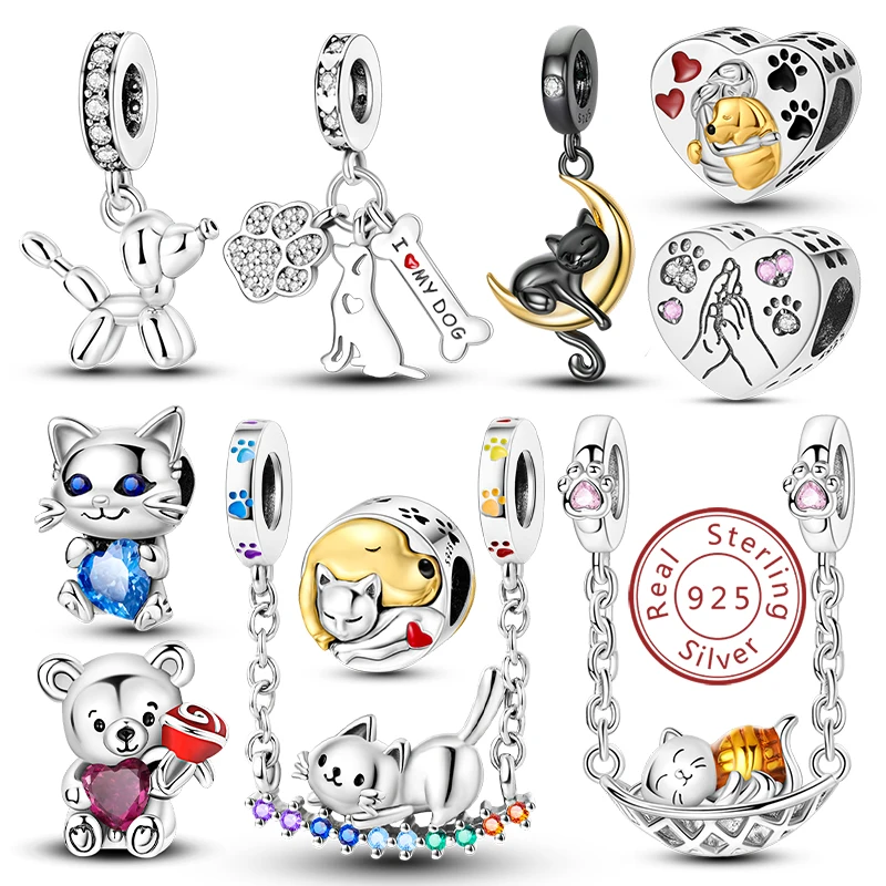 Neue Charm-Perlen aus 925er-Sterlingsilber, Hund, Katze, Haustiere, Anhänger, passend für Original-Armbänder, Halsketten, DIY-Charm-Schmuckherstellung Image