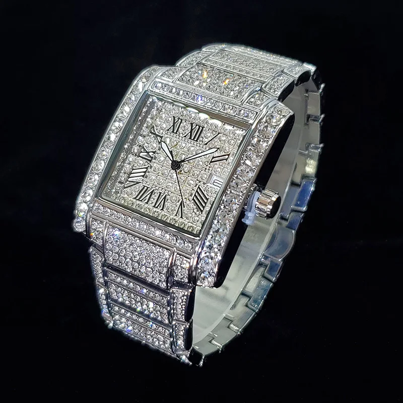 Neue Luxus Diamant Uhr für Männer Mode Eis Aus Rechteck Armbanduhr Bling Hip Hop Stil Schmuck Relogio Masculino Dropshipping