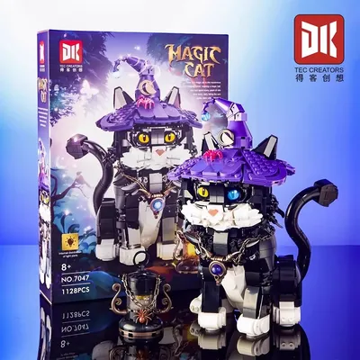 1128PCS MOC Magische Katze Bausteine Mit Magischen Lichtern Und Hüte Augen Können Farbe Ändern Modell Spielzeug Weihnachten Geschenk für Kind Mädchen Erwachsene Image
