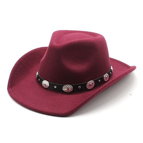 Herren Sonnenhut Cowboy-Hut Fedora-Trilby-Hut Schwarz Wein Wollen Vintage-Stil Modisch 18. Jahrhundert Bundesstaat Texas Täglich Kostümparty Solide / einfarbig Sonnenschutz Cosplay Image