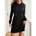 Damen Maxidress Weißes Spitzen-Brautkleid A Linie Kleid Elegant Stilvoll Brautkleider schlicht Urlaub Party Täglich Lockere Passform Glatt Langarm Mit Kapuze Schwarz Frühling Herbst Winter
