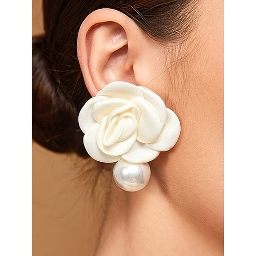 elegante Damen-Blumen-Ohrstecker mit Kunstperlen-Tropfen, Vintage-Stil für Hochzeiten, Partys und formelle Anlässe Image