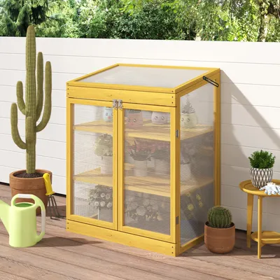 Greenhouse Wooden Cold Frame Greenhouse, Mini Greenhouse for Outdoor, Polycarbonate Garden