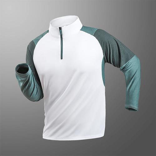 Men's T shirt Hiking Tee shirt Long Sleeve Quarter Zip Tee Tshirt Muscle T-Shirt Bodybuilding Stretch Tee Outdoor Quick Dry Workout Soft Sweat wicking Polyester Patchwork Black White Royal Blue Gym