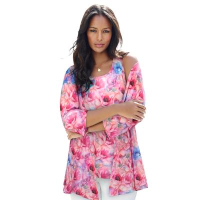 Plus Size Women's Printed 2 Piece Tank and Cardigan Set by Roaman's in Blush Lavender Floral (Size 30/32)