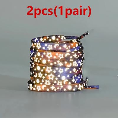 TEMU 2 Pairs Luminous Polyester Shoelaces With Glow In The Dark Stars And Moons, Elastic No Tie Reflective Shoestrings For Running Shoes, Basketball Sneakers, Unisex Fashion Shoe Accessories