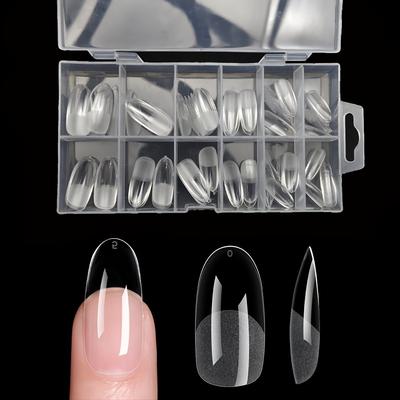 TEMU Long Round Fake Nails Set, 120pcs, Pre-made Semi-matte Glue-on Tips, Suitable For Full Cover Acrylic Nails, Home Kit With 12 Sizes Image