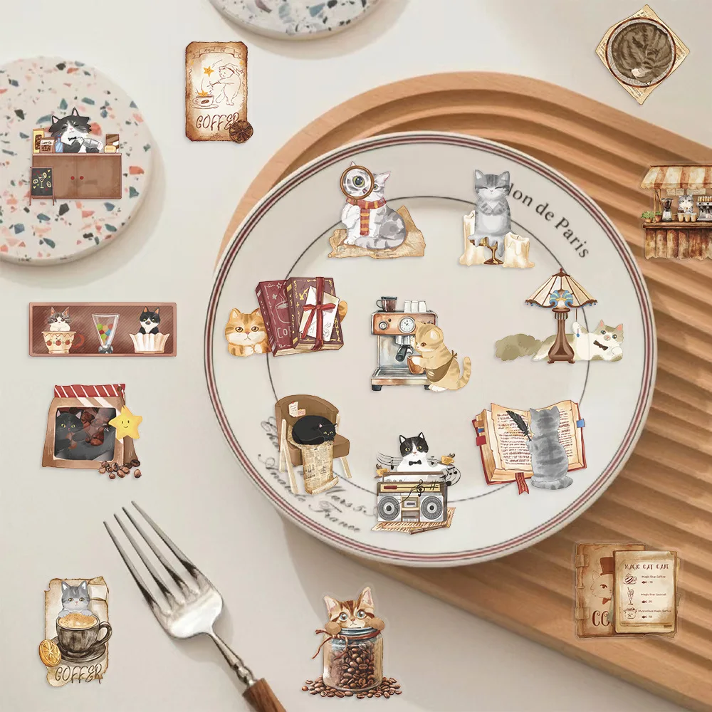 50 Stück transparente Kaffee-Katzen-Aufkleber für Scrapbooking, Tagebuch, Laptop, Junk-Journal, Notebook, Kinderumschlag, Kartenherstellung, Tagebuch Image