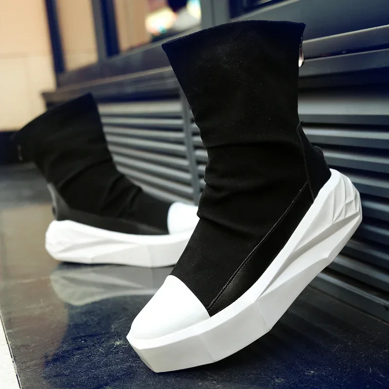 High Top 2025 Herbst Neue männer Casual Schuhe Fashion Slip Auf Mann Turnschuhe Outdoor Komfort Trend Schuh Mitte der Wade Männer Stiefel Zipper 44 Image