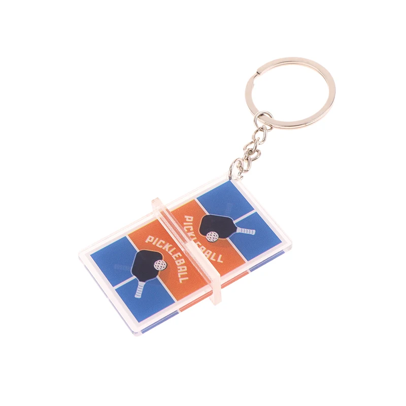 1Pc Pickleball Gericht Schlüsselbund Souvenir Pickleball Sport Anhänger 3D Acryl Schlüssel Ring Sport Fans Auto Schlüssel Halter Geschenk Ornament Image