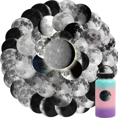 50 Stück Mond schwarz weiß Solar Ins Aufkleber ästhetische Magie Cartoon wasserdicht Aufkleber für Computer Ablum Fahrrad Tagebuch Flasche Aufkleber Image