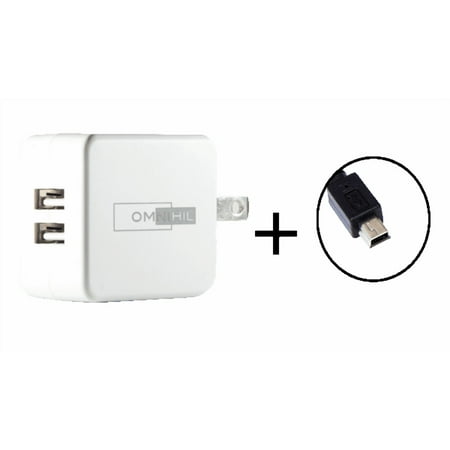[UL Listed] OMNIHIL 2-Port Wall Charger+30FT-MINI-USB Cable Compatible with Zoom R8