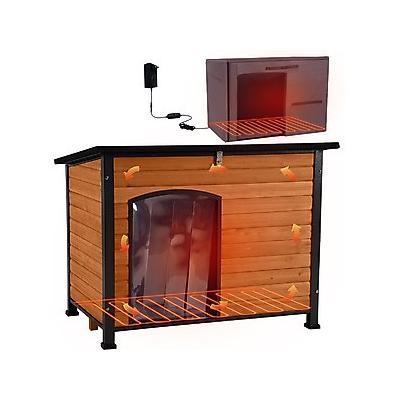 Aivituvin Adjustable Heat & Timer Wooden Outdoor Heated Dog House, Brown, Large