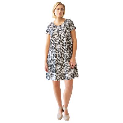 Plus Size Women's A-Line Knit Tee Dress by ellos in Navy White Daisy (Size 38/40)