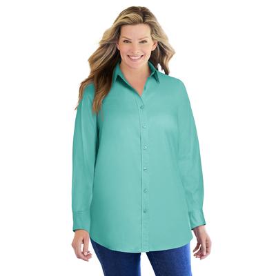 Plus Size Women's Perfect Long Sleeve Shirt by Woman Within in Island Aqua (Size 6X)