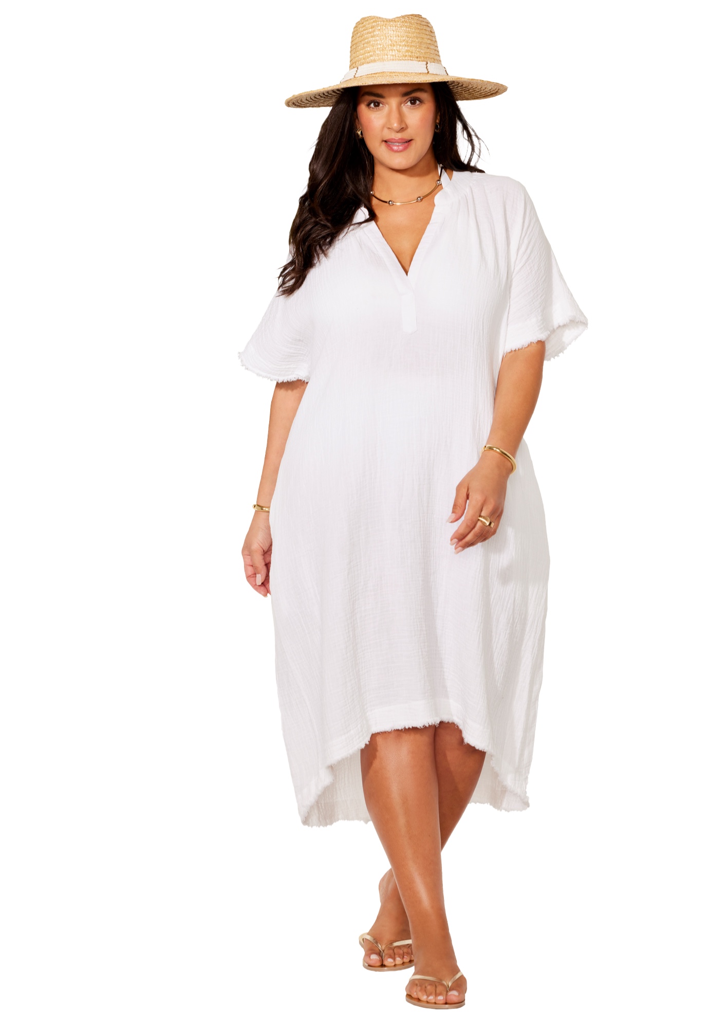 Plus Size Women's Gauze High-Low Sun Dress Cover Up by Swimsuits For All in White (Size 22/24)