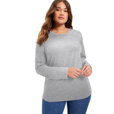 Plus Size Women's Long-Sleeve Crewneck One + Only Tee by June+Vie in Heather Grey (Size 30/32)