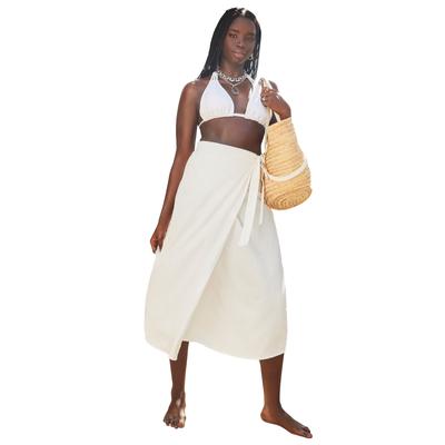 Plus Size Women's Crinkle Pleat Wrap Skirt Cover Up by Swimsuits For All in White (Size 6/8)