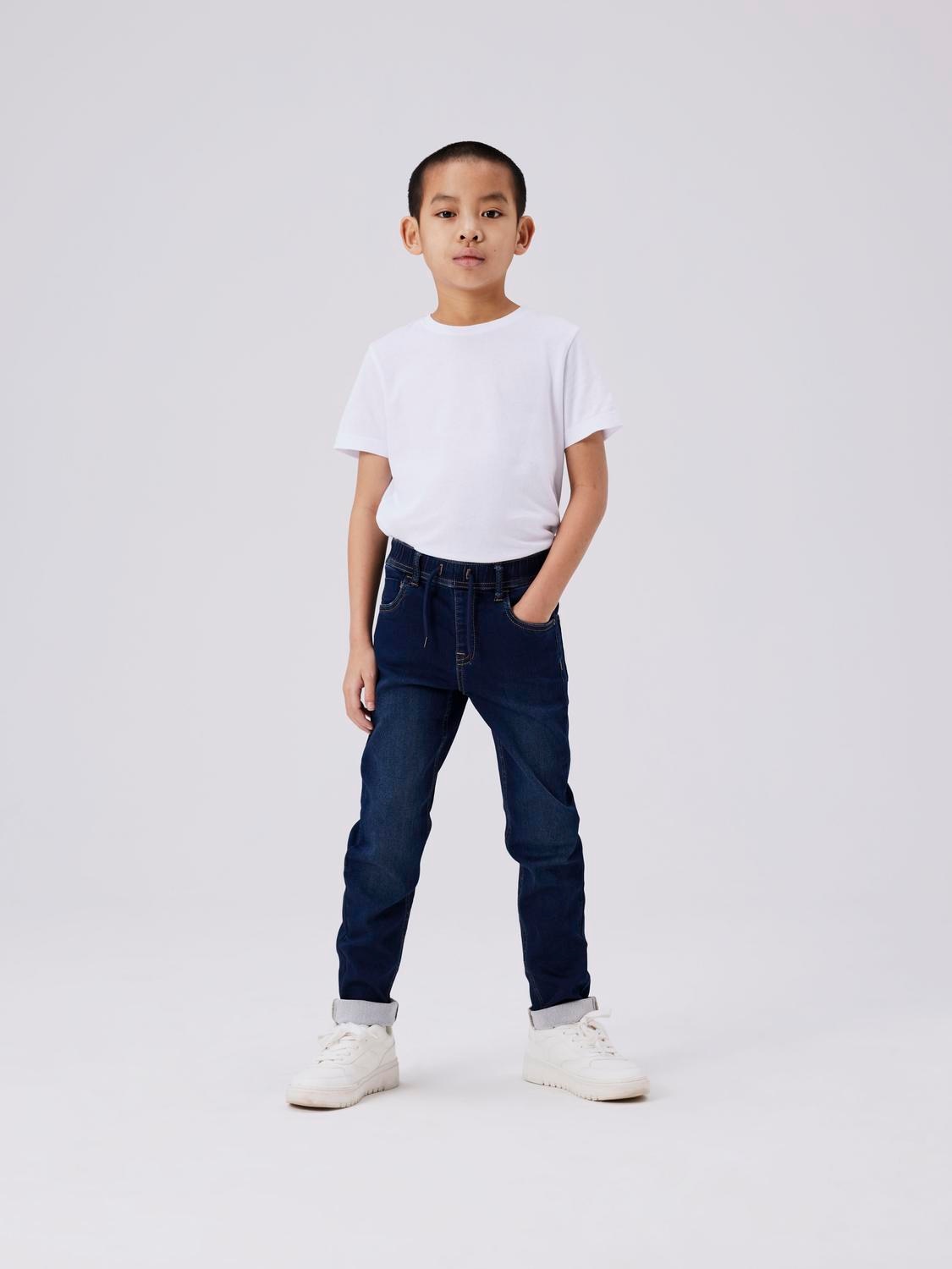 Slim-fit-Jeans NAME IT "NKMRYAN SLIM SWE JEANS 5225-TH NOOS", Jungen, Gr. 92, N-Gr, blau (denim blau), Denim/Jeans, Obermaterial: 70% Baumwolle, 27% Polyester, 3% Elasthan, unifarben, slim fit knöchellang, Jeans Image