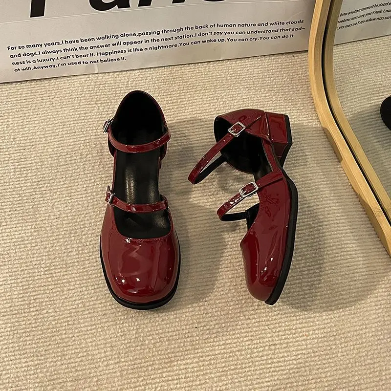 Neue Mary Jane Schuhe Schnalle Pumpen Frauen Dicke mittlere Heels Elegante Flache Karree Schuhe Party Büro Dame Leder Schuhe