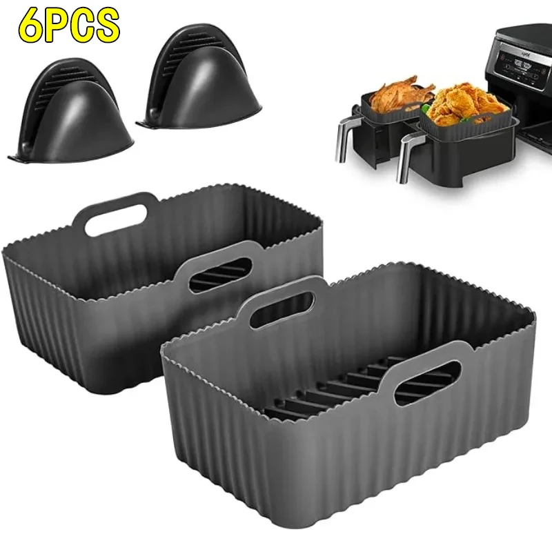 Schwarze Silikon Luft fritte usen Ofen Backblech rechteckigen Ersatz Küchen grill Pfanne Air fryer Küche gebratene Hühner korb Matte Image