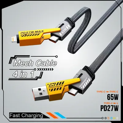 4 in 1 Mecha Schnelllade-Datenkabel PD 27 W für iPhone 15 Samsung Xiaomi 65 W USB Typ C Multi Port Schnellladekabel Image