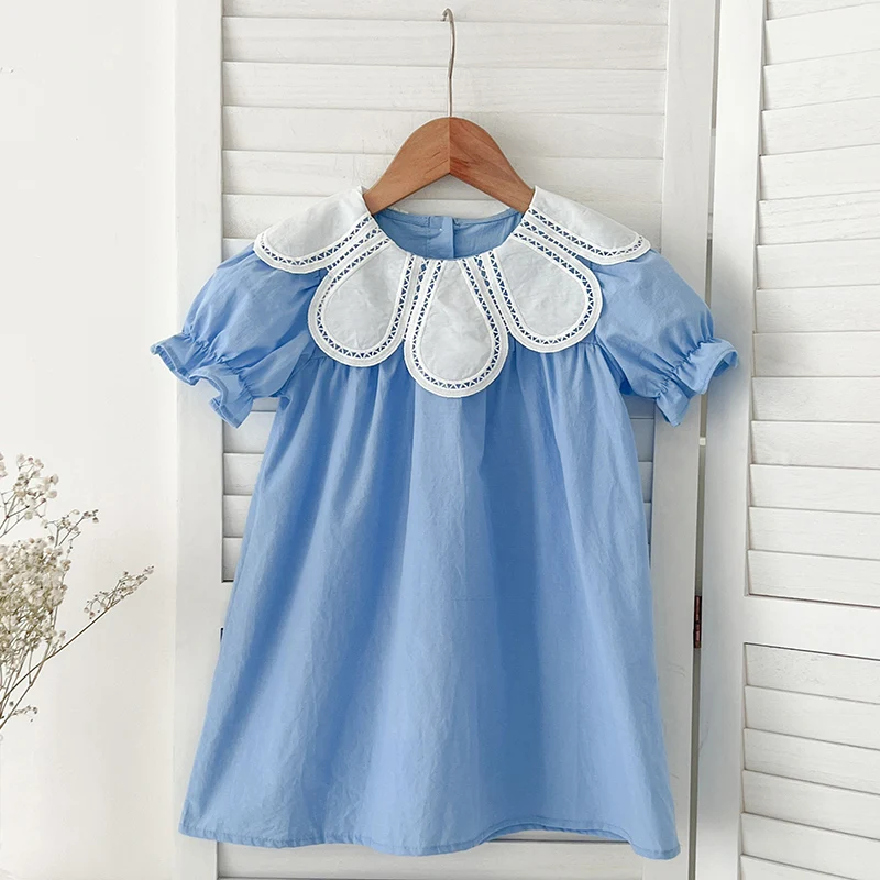2-6Yrs Baby Mädchen Kleidung Blütenblatt Kragen Baumwolle Neue Kleinkind Mädchen Kleider Sommer Baby Kleid Kinder Mädchen Casual Weiche Kleid Prinzessin Image