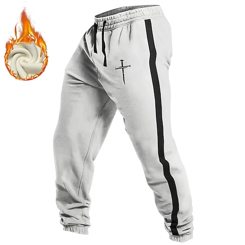 Herren Templer Kreuz Gestreift Jogginghose Hose Fleece-Jogginghose Kordelzug Elastischer Bund Vintage Lässig Outdoor Ferien Streetwear Warm Mit Fleecefutter Thermik Winter 3D-Druck Schwarz Weiß Rote Image
