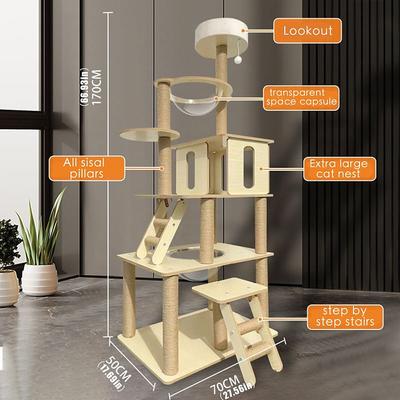 77.87 Inches Cat Tree/Cat Tree House and Towers for Large Cat/Cat Climbing Tree with Cat Condo/Cat Tree Scratching Post/Perches, Multi-Level Large Cat Tree