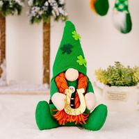 Plüschzwerge zum St. Patrick's Day, Rudolph-Figur mit grünem Blatt, grüne Plüschzwergpuppe, irische Feiertagsdekoration