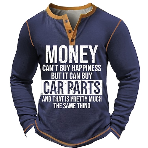 Männer Lustiges Auto-Enthusiast Langarm Henley Shirt - 'Geld kann kein Glück kaufen aber Autoteile' Grafik T-Shirt Image