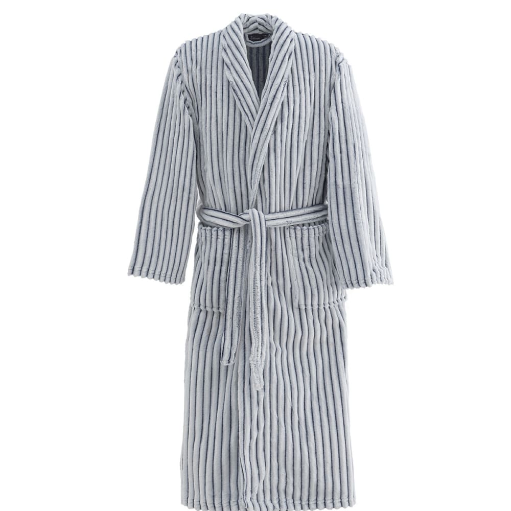 Peignoir polaire homme femme côtelé extra dou blanc/denim XL