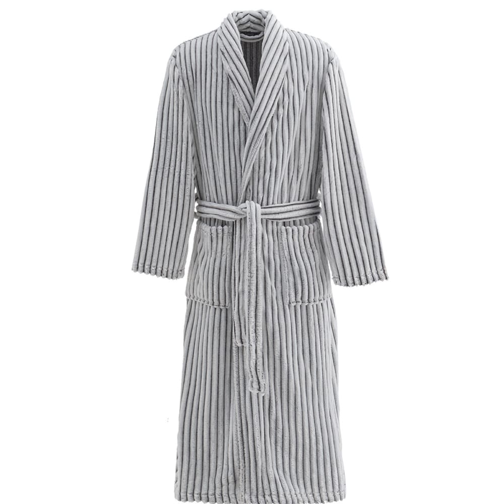 Peignoir polaire homme femme côtelé extra dou blanc/anthracite L