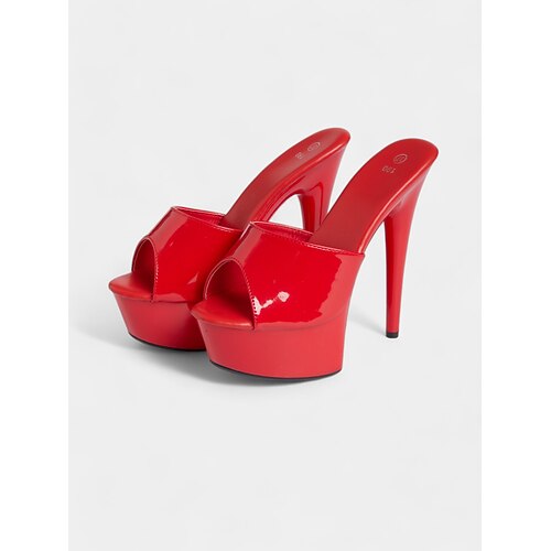 Rote Damen Lack Plateau High Heels mit Open-Toe Design – Sexy Stiletto Pantoletten für Partys und Clubwear Image
