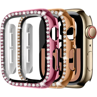 Diamond Case For Apple watch series 10 9 8 7 6 5 4 se 46mm 42mm 44mm-40-41-45mm Glass+Bling Bumper