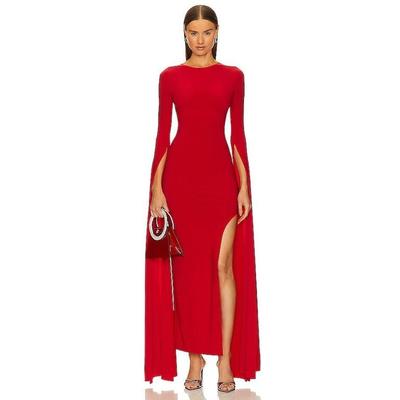 Open Back Ribbon Sleeve Wide Slit Gown - Red - Norma Kamali Dresses