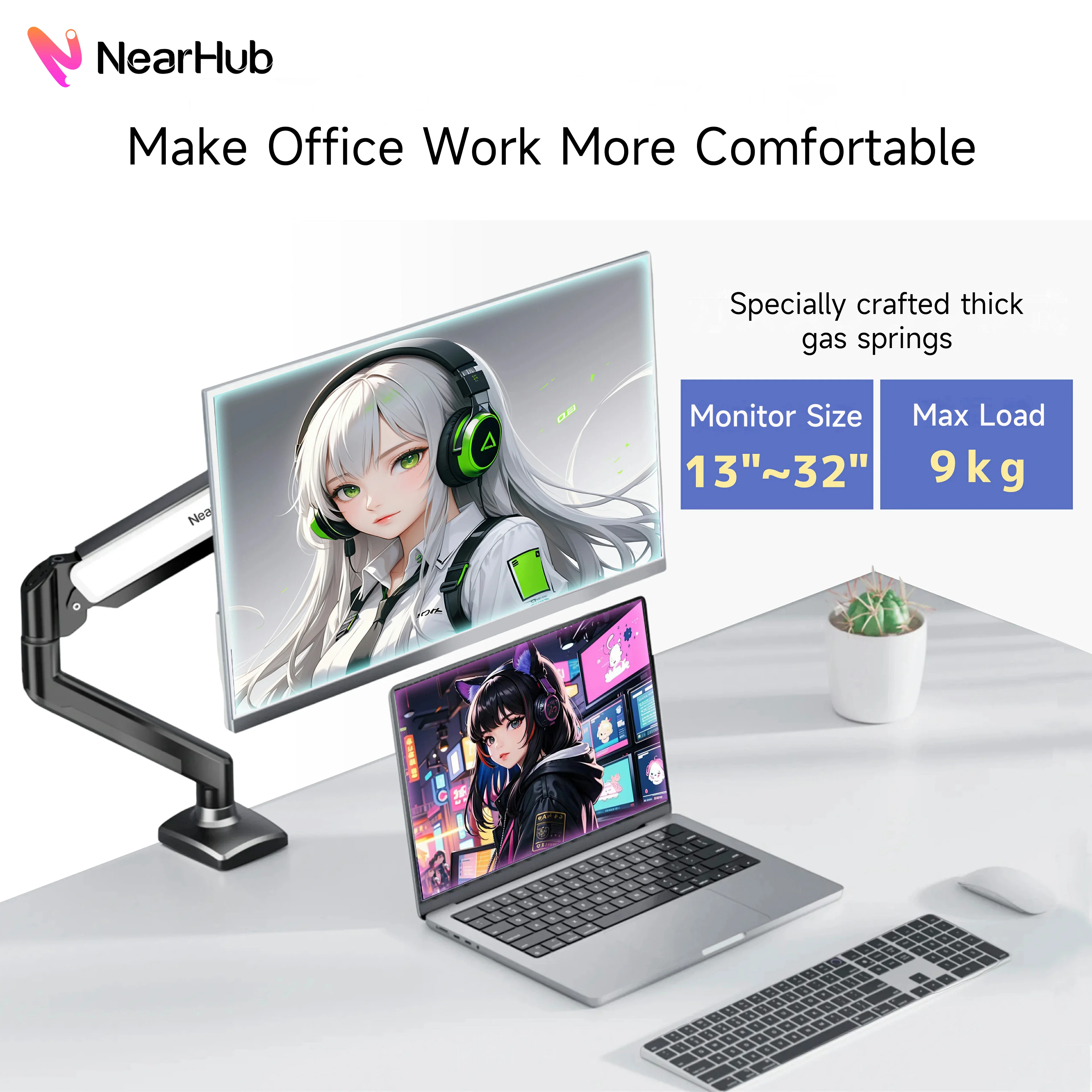 Nearhub MS-001 Monitorarm-Montagehalterung, Einzelarm, flexible Einstellung 180 ° 360° drehbar ° Monitorarmständer zur Rotationsunterstützung Image