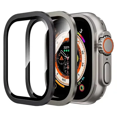 2PCS Metal Frame+Glass for Apple Watch Ultra 49mm Full Cover Screen Protector Film on for Apple iWatch Ultra 49mm/Ultra 2 Glass