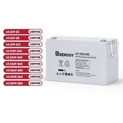 Renogy 12 Volt 100Ah Deep Cycle AGM Battery, 3% Self-Discharge Rate, 1100A Max Discharge Current,