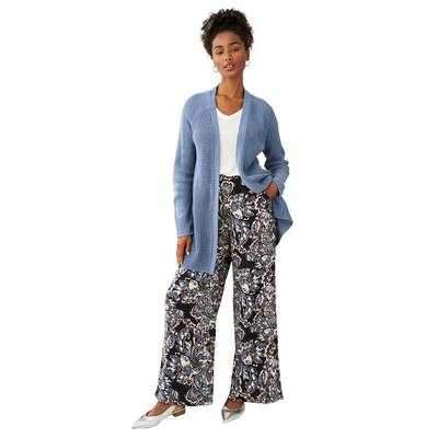 Plus Size Women's Wide-Leg Soft Pants with Back Elastic by ellos in Black Dusty Blue Floral (Size M)