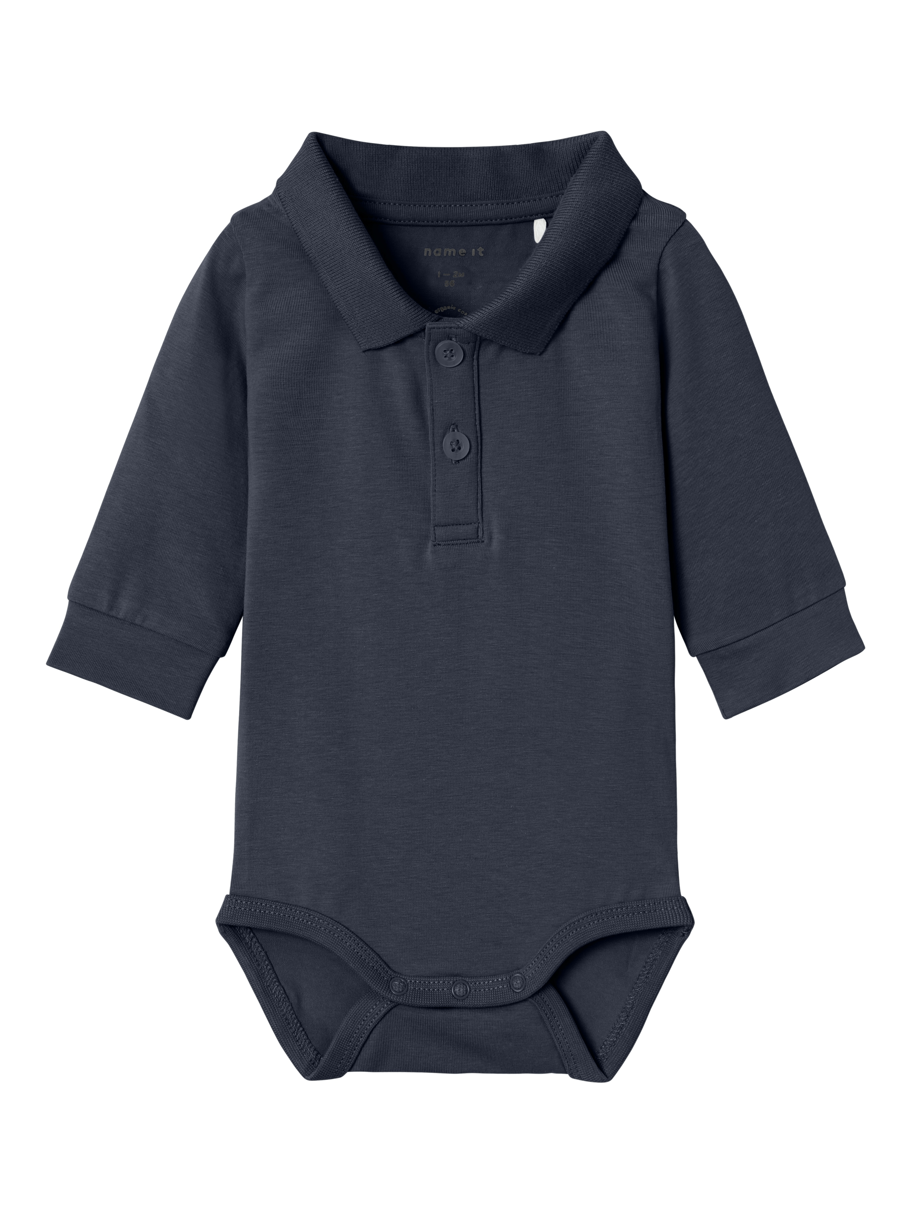Langarmbody NAME IT "NBMHOLGER LS POLO BODY NOOS", Baby, Gr. 68, N-Gr, blau (schwarz sapphire), Jersey, Obermaterial: 95% Baumwolle, 5% Elasthan, unifarben, regular fit, Bodys Image