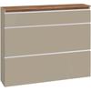 Schuhschrank INOSIGN "Magic Schuhschrank, Schuhkommode, Schuhregal, softgriff", grau (taupe), B:120cm H:108cm T:26,5cm, FSC-zertifizierter Holzwerkstoff, Schränke, 3 Klappen, Doppelschuhtrommeln Komplett Hochglanz lackiert Breite 120