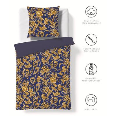 Wendebettwäsche FLEURESSE "Valencia", blau, B/L: 135cm x 200cm, , Flanell, B/L: 80cm x 80cm, Flanell, Obermaterial: 100% Baumwolle, Bettwäsche, kuschelweicher Flanell mit Samt-Finish Image